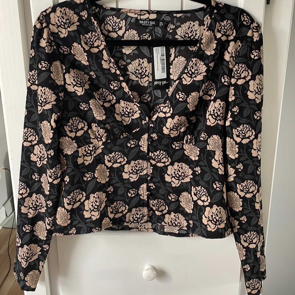 NastyGal Nothing Bud Flowers Floral Womens Button-Down Blouse